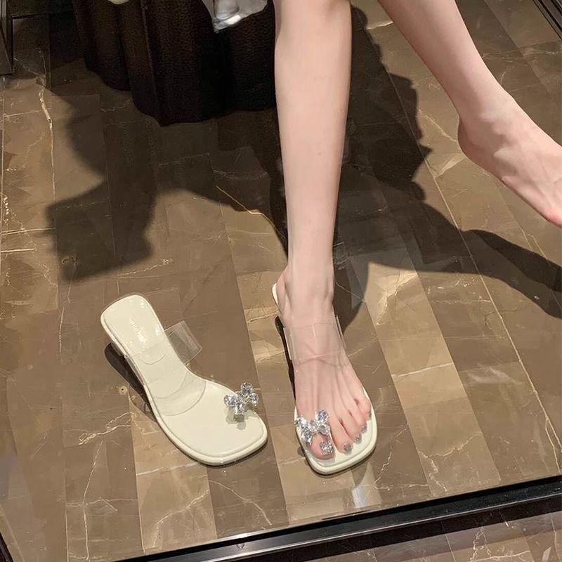 Premium Sense One-word Drag with Skirt French Beautiful Butterfly Rhinestone Cool Slippers Women's Summer Wear 2025 Summer New