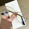 Round Metal Frame Anti Blue Light Glasses Luxury Half Rhinestone Edged Eyeglasses Women Computer Light Blocking Plain Glasses
