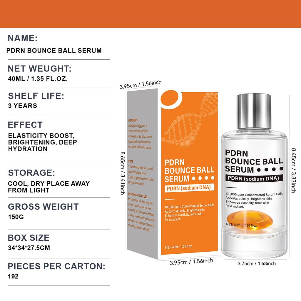 PDRN Elastischer Ball Serum 40ml, Lifting & Straffung Anti-Falten, Feuchtigkeitsspendende Reparatur, Verbessert feine Linien, Neutrale Verpackung, Unisex