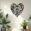 Black Metal Heart Wall Sculpture Floral Vine Leaf Cutout Art, Ornate Wrought Outdoor Hanging Decor for Valentine Wedding Gift Home Iron