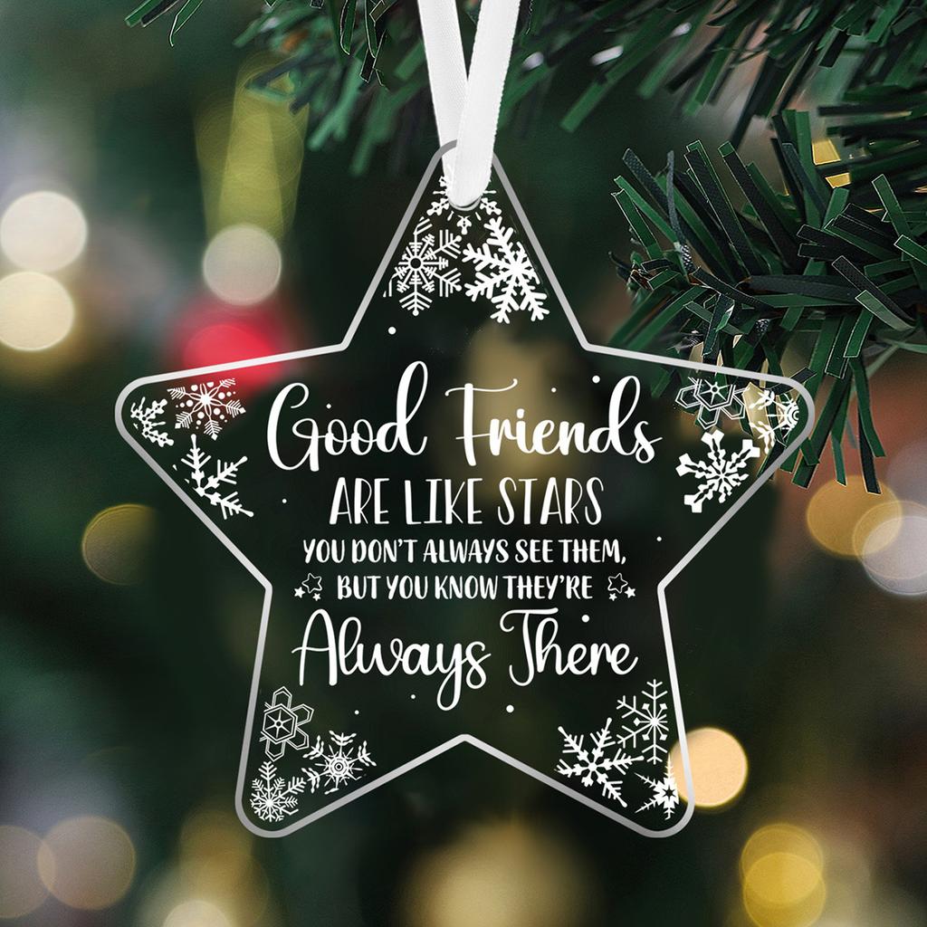 1/2pcs 2D Flat - Boho Style Acrylic Star Ornament - "Good Friends Are Like Stars" Inspirational Quote, Christmas Decorations
