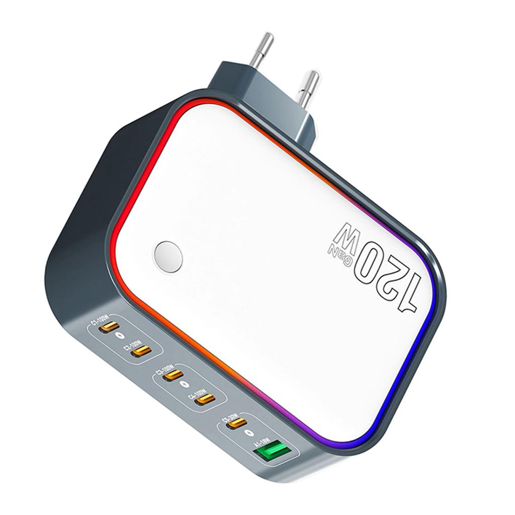 120W Ga N Charger 6 Ports Multi functional Charging Station Hub Portable for Business Travel EU Plug