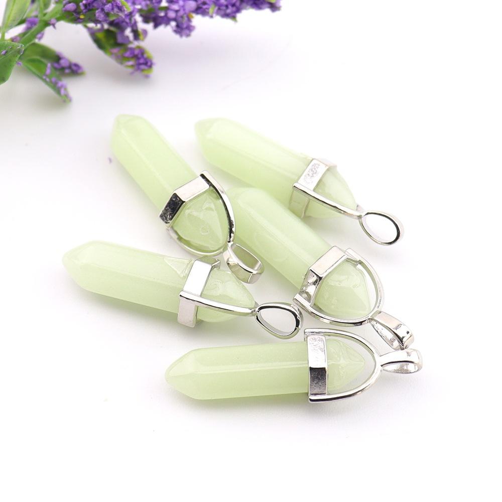Crystal Hexagonal Column Pendant Popular Hexagonal Prism Bullet Luminous Stone Necklace Pendant N759
