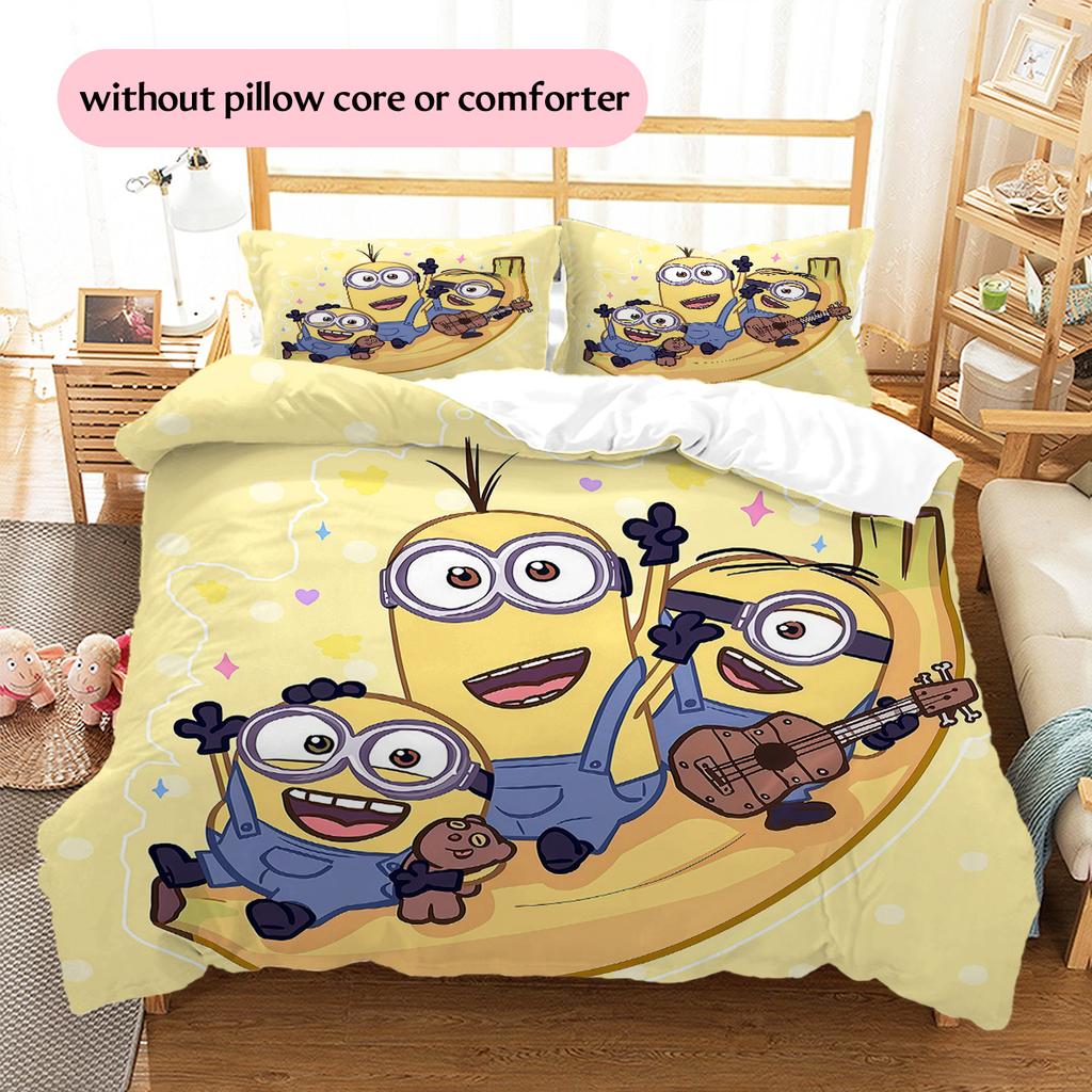 Minions Pattern Bedding Quilt Set Home Decoration Gift (1 * Duvet Cover + 2 * Pillowcase Without Core)