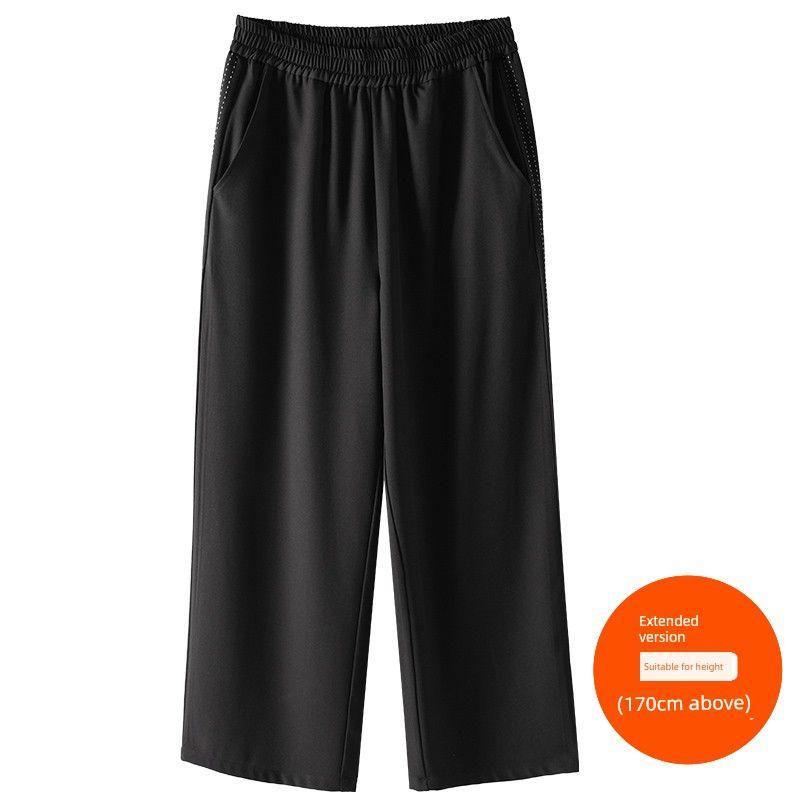 

Plus size women clothing [Three Pants Length Options] Side Dotted Line High Waist Loose Wide Leg Casual Pants Summer All-Matching Trousers Night Sky Black (170cm above) 6XL