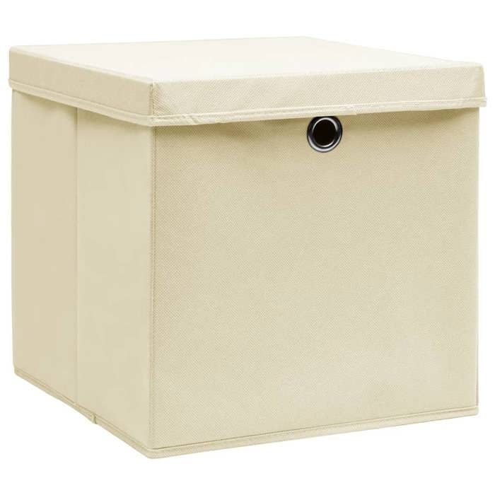 VidaXL Storage Boxes with Lids 4 Pcs Cream 32x32x32 Cm Fabric