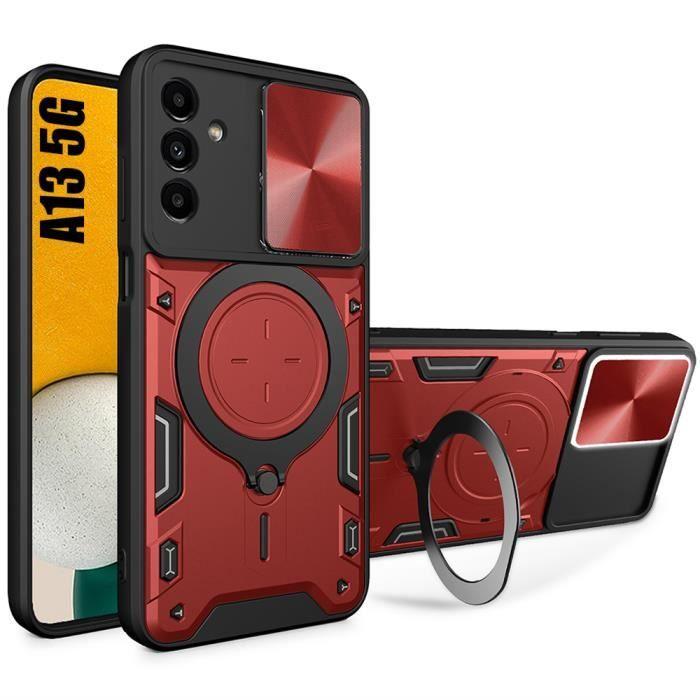 Coque pour Samsung Galaxy A13 5G Anneau Support Métallique Protection Objectif Coulissante Rouge