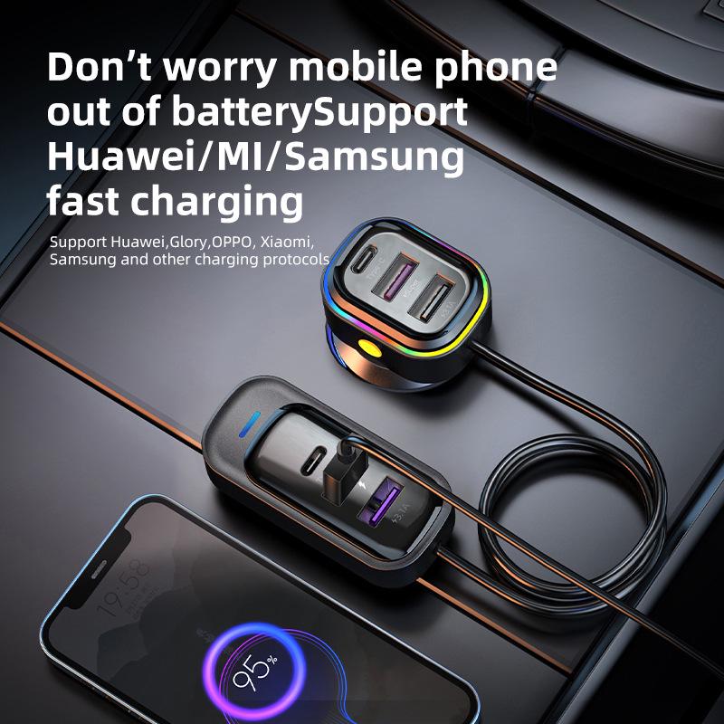 Přeshraniční 66W Super Rychlá USB Nabíječka do Auta s Víceotvorovým Zacvakávacím Designem pro Zadní Sedadlo