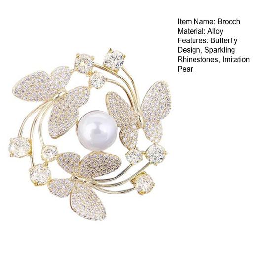 Spilla da Donna Lucida Strass Perla Sintetica Intarsio Farfalle Scintillanti Spilla da Bavero Fibbia Antiscivolo Distintivo per Sciarpa Accessori per Abbigliamento Borse