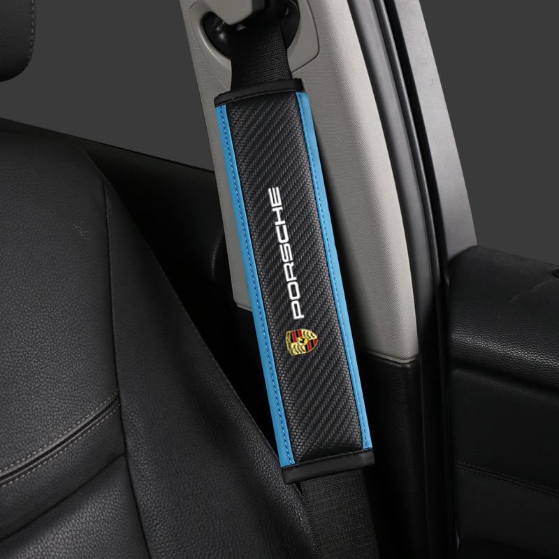2Pcs Car Seat Belt Shoulder Cover Safety Protector Pad Carbon Fibre For Porsche Cayenne Panamera Macan 911 Taycan Boxster Cayman