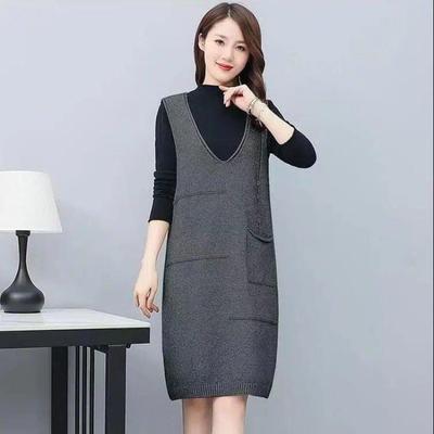 Tank Top Sweater Vest Autumn and Winter Women Mid Length Knitted Vest Skirt Slim Casual Loose O Neck Sleeveless Vest Female