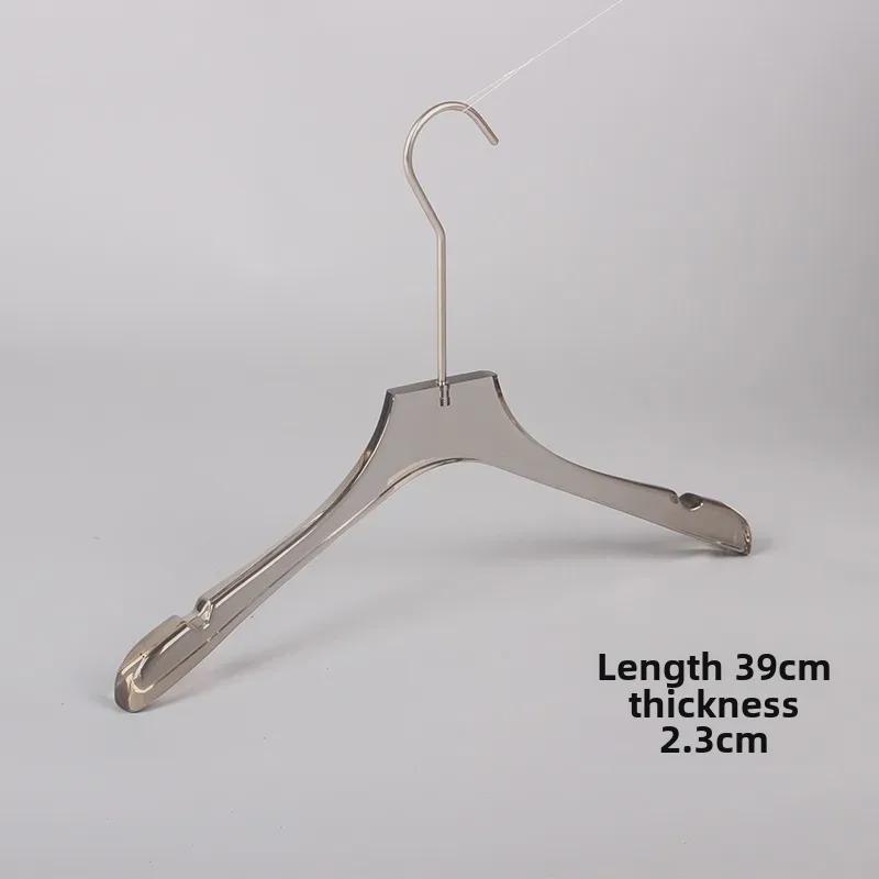 High-end Smoky Gray Transparent Non-Slip Hanger with Gold Flat Hook and Trouser Clip for Women's and Men's Clothing