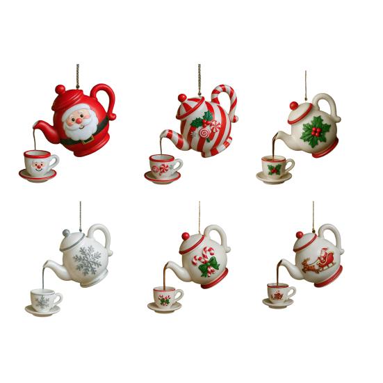Christmas Teapot Ornament Vintage Christmas Tea Cup And Pot Hanging Decor with Pouring Tea Effect Gift for Tea Lovers
