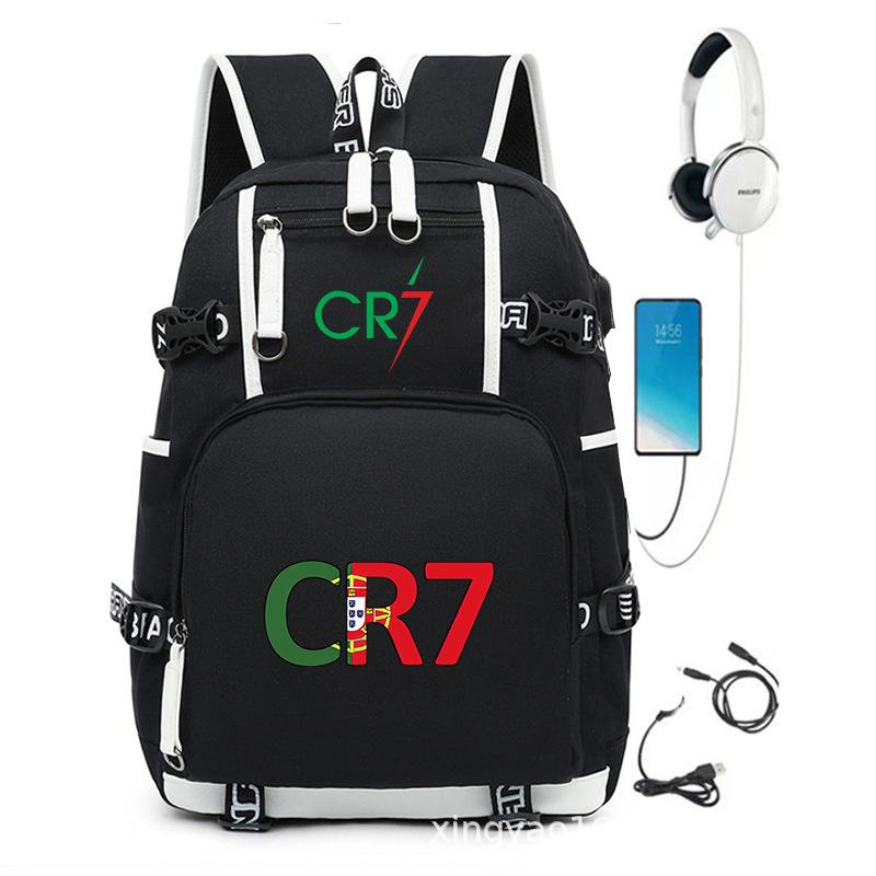 CR7 Printed Backpack Large Capacity Student Schoolbag Fashion Casual Travel Bag Lightweight Durable