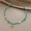 Textured 3mm Natural Stone Turquoise Freshwater Pearl Bamboo Joint Beaded Necklace for Women Titanium Steel Beads Choker