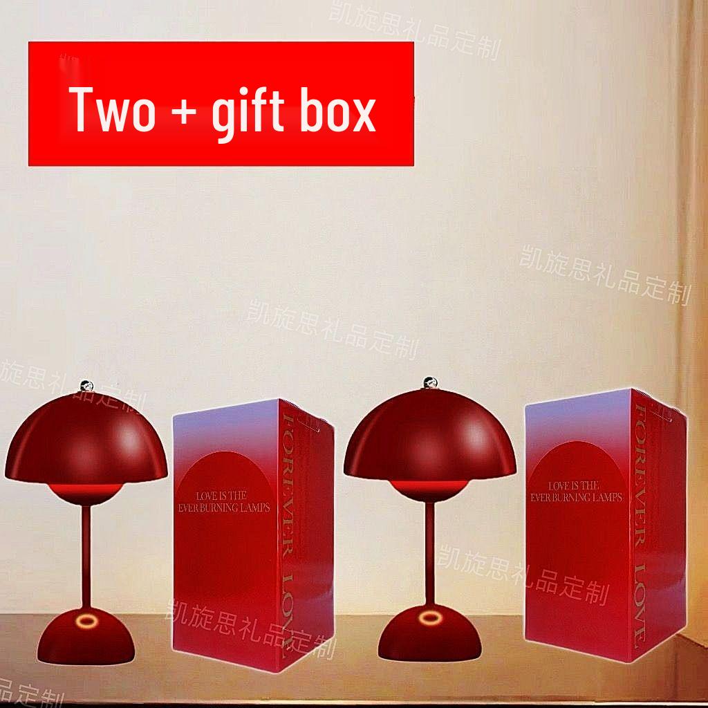 Red Festive Mushroom Table Lamp - Chinese Style Wedding Bedside Decor