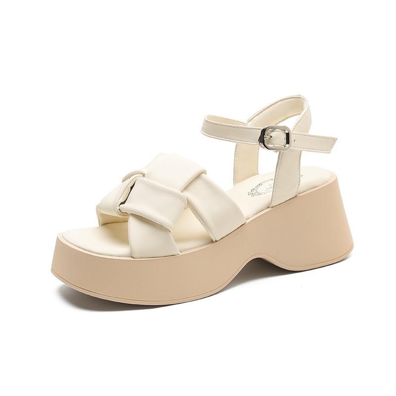 Small size sandals women's summer new muffin thick-soled beach shoes flat-soled woven outer casual shoes