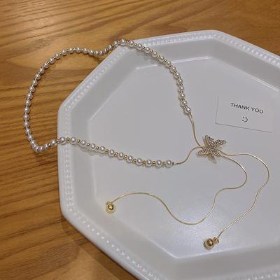 Douyin Popular Pull-out Pearl Necklace Female Niche Design Butterfly Pendant Collarbone Chain