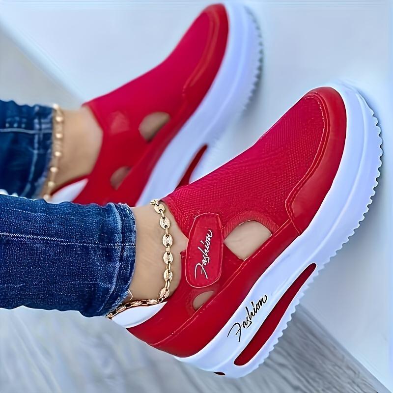 Breathable Knit Women's Comfortable Low Top Sneakers - Solid Color Plus Size Outdoor Shoes