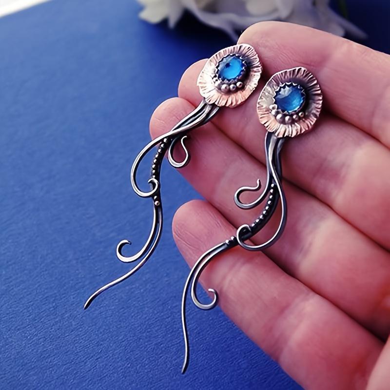 

Волнистые провода, винтажные синие синтетические драгоценные камни, инкрустированные висячие серьги в стиле ретро, ​​богемный стиль, ювелирные изделия из сплава, женский подарок