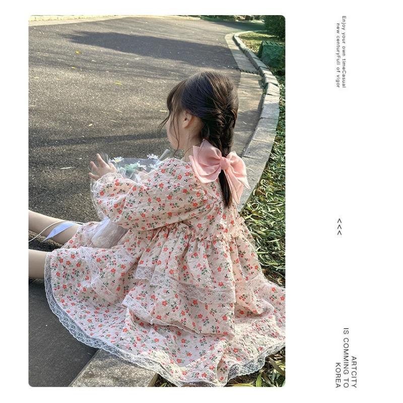 Kids Girls Long Sleeve Lolita Princess Puffy Casual Children Dress