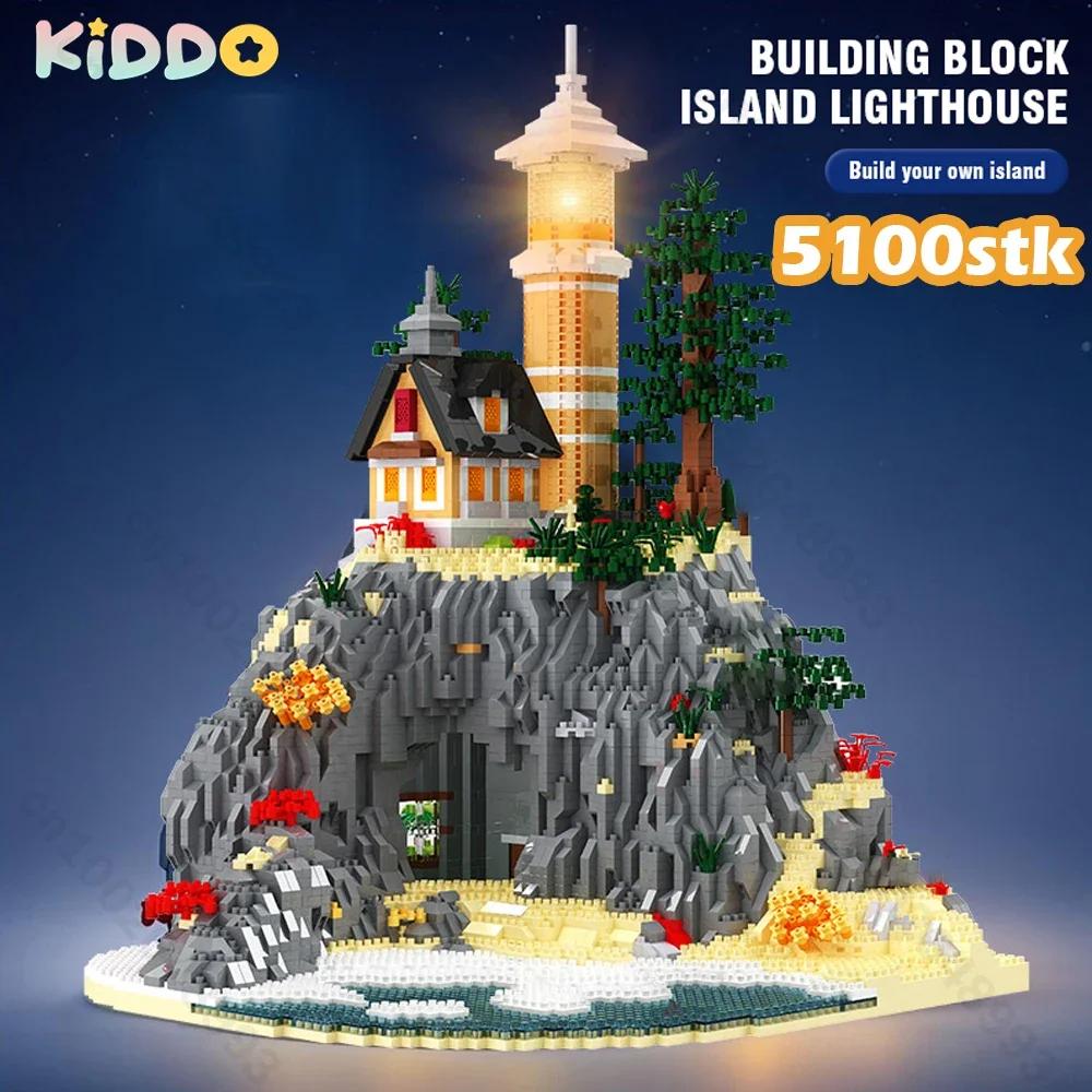 5100stk Lighthouse Island Building Blocks Lighthouse Model Bricks with Light Kids Toys Christmas Gifts Assembly Architecture Set