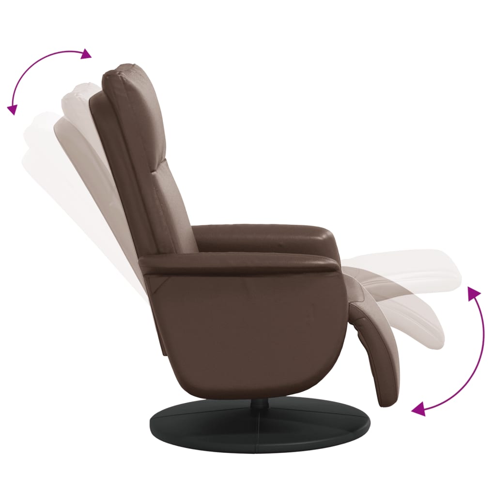 Folding Armchair With Footrest, Brown, Faux Leather