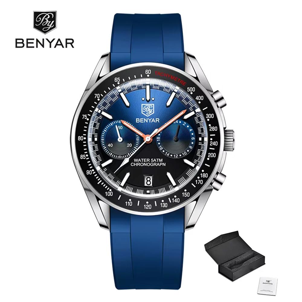 BENYAR New Moon Luxury Quartz Chronograph Men Watches Sports Waterproof Automatic Watch For Men Luminous Clock Reloj Hombre