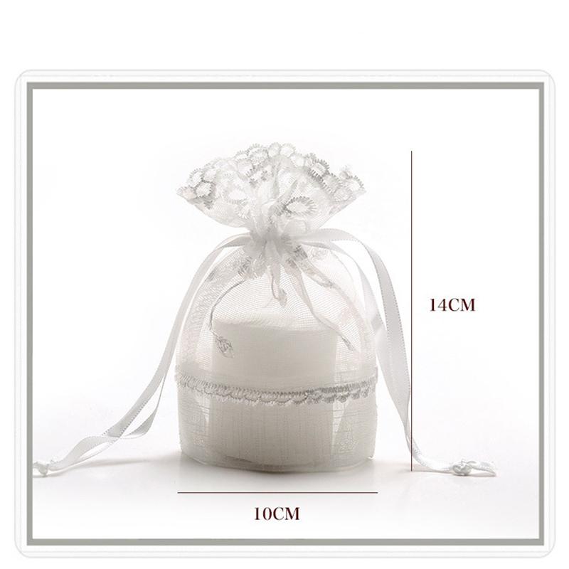New 10X14CM Five Petal Flower White Lace Yarn Bag Folded Bottom Jewelry Drawstring Bag Creative Gift Slub Yarn Drawstring Pocket