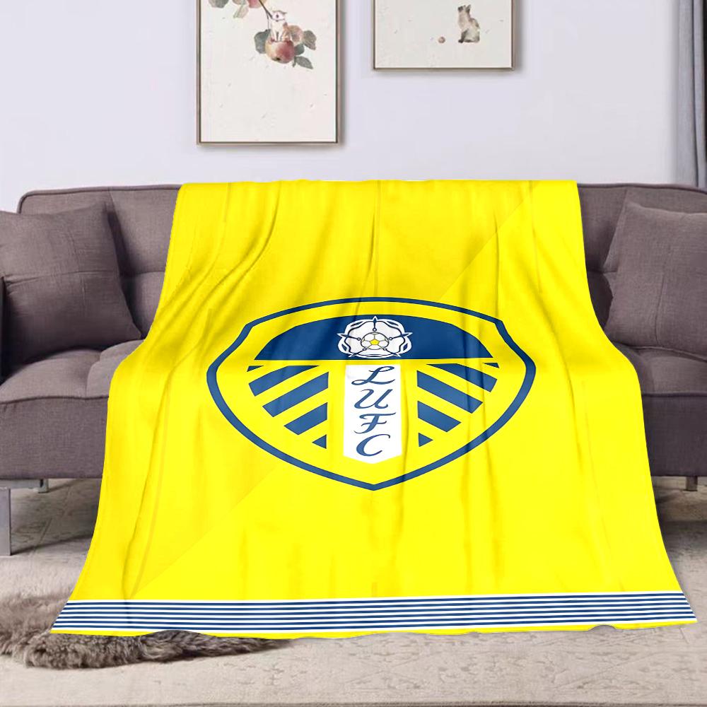 Yellow LUFC Badge with White Rose Design Patterned Flannel Blanket Perfect for the Bedroom Living Room, Sofa, or a Little Nap