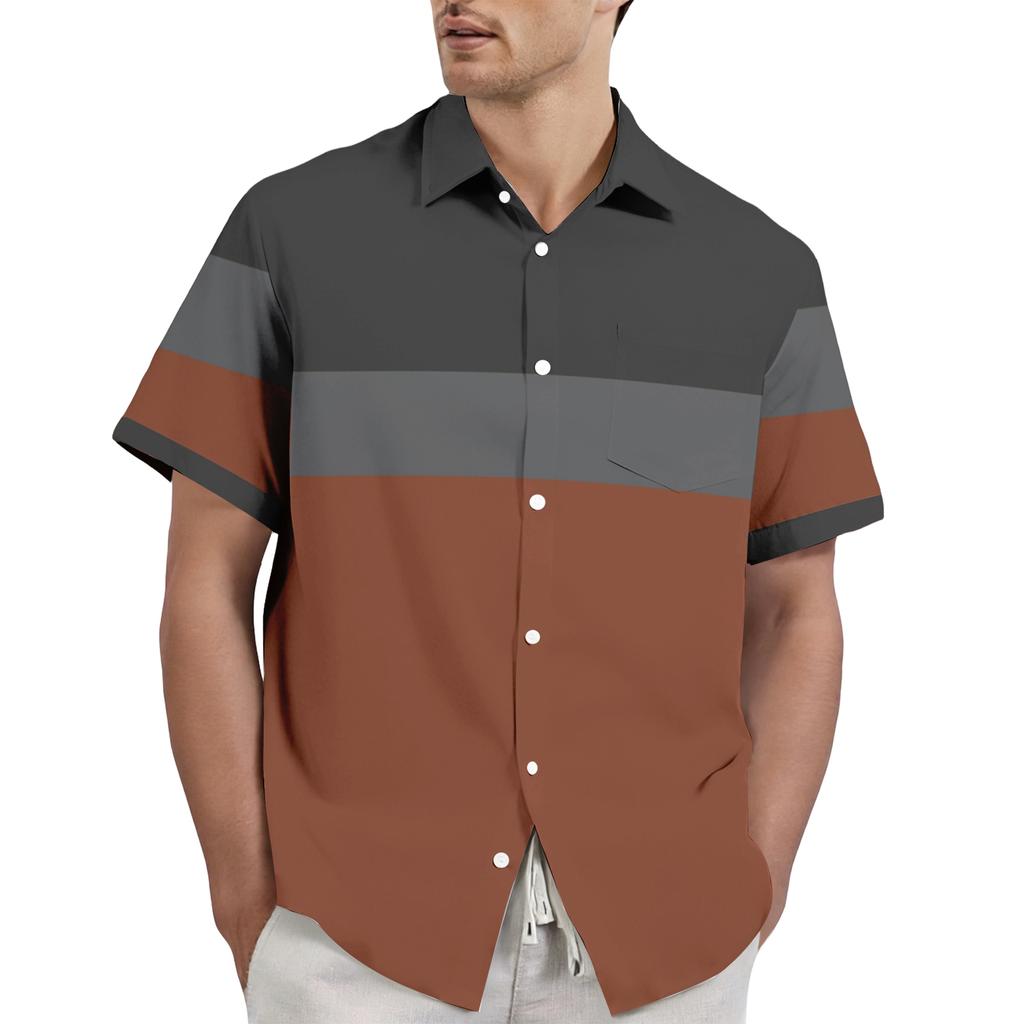 Men's casual stylish striped texture printed shirt - Men's lapel short-sleeved button-up shirt