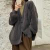 Mink Cashmere V-Neck Knit Cardigan: 2026 Spring/Autumn Korean Style Loose Sweater Coat for Women
