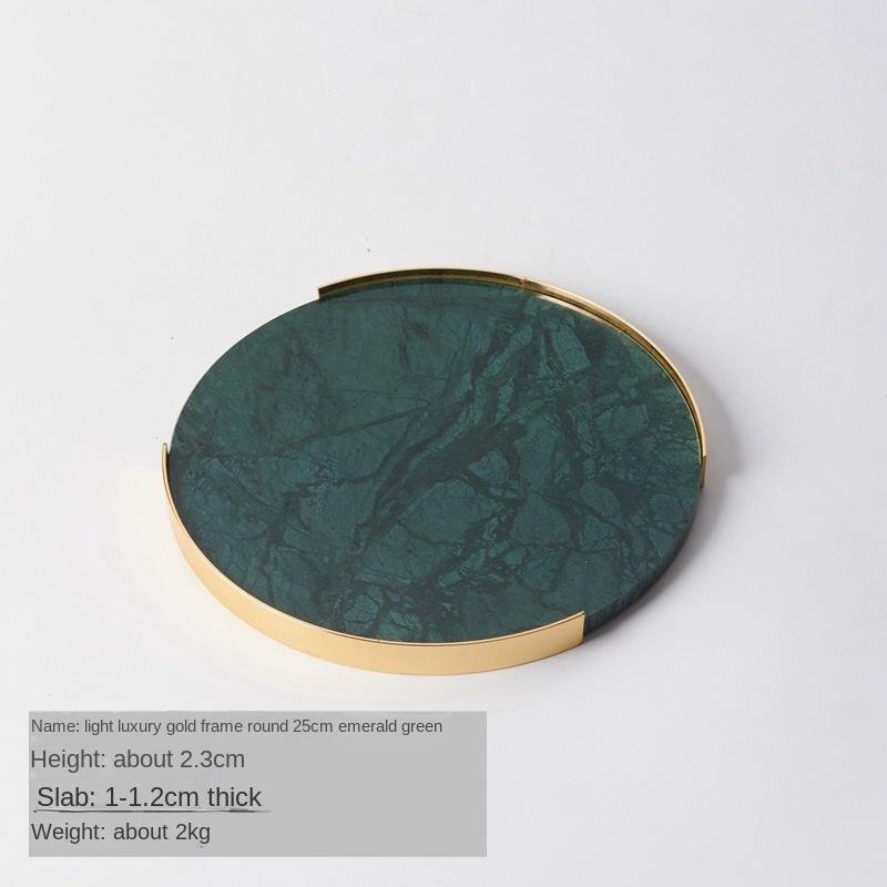 Nordic Light Luxury Marble Tray Golden Cosmetics Jewelry Storage Tray Storage Round Desktop Decorations Living Room Decorations