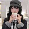Japanese Style Ruched Button Octagonal Hat Vintage Beret Hat Women Elegant Artist Beret Autumn Winter Casual Brown Peaked Cap