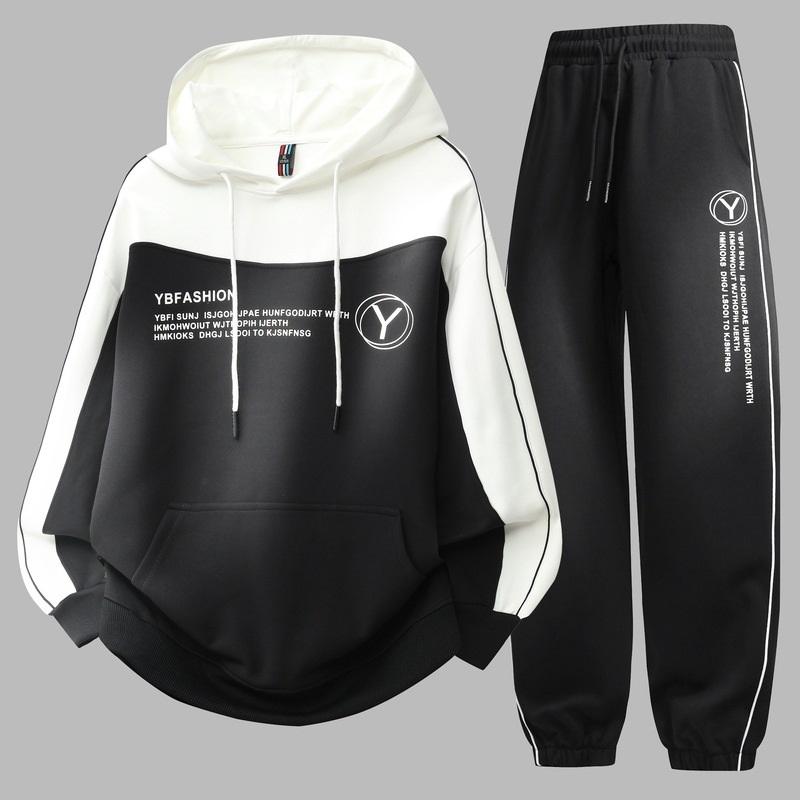 Men s Color Block Hoodie Tracksuit 2 Piece Set Hooded Sweatshirt And Pants 4XL