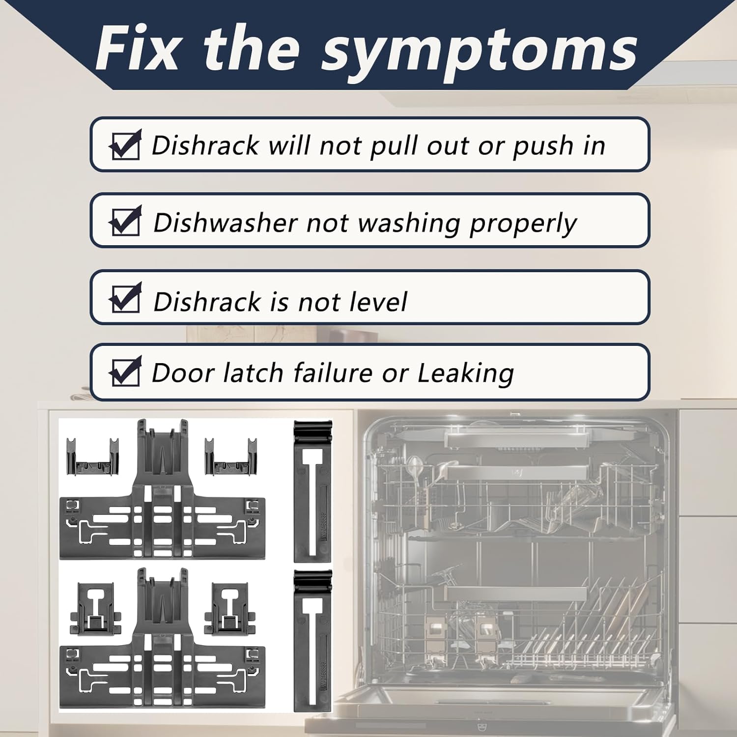 JESE W10546503 WPW10546503 Dishwasher Top Rack Adjuster Kit Fits for Kitchene.aid Ken.more Whirl.pool Dishwasher Rack Adjuster Replacement Parts with