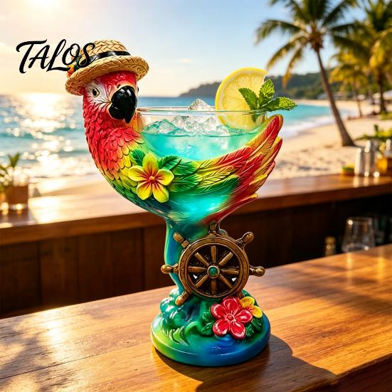 Exquisite Craft Ornaments for Living Room 3D Tropical Ocean Theme Glass Cup, Resin Art Parrot And Personalized Holiday Presents Turtle Design,