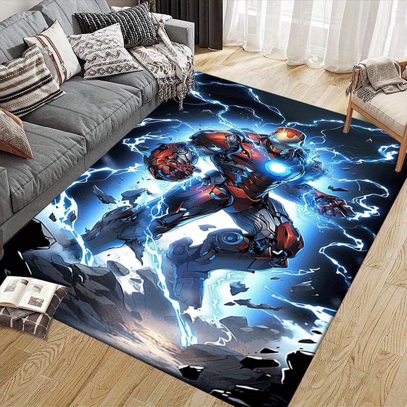 1pc Iron Man Pattern Area Rug Soft Flannel Floor Mat for Living Room, Office, Bedroom, Outdoor and Camping, Sofa Coffee Table Floor Mat, Dec