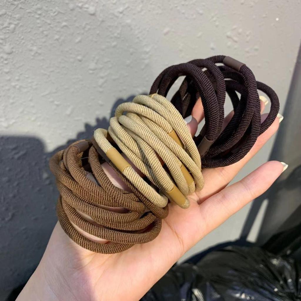 10PCS Brown Color Twill Elastic Rubber Hair Bands Korean Simple Hair Rope Stretch Women Girls Hair Ties Scrunchies Accessories