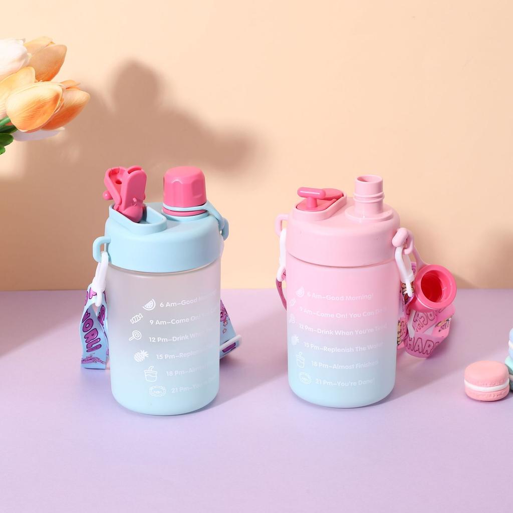 600ML Gradient Plastic Water Bottles Portable Large Capacity Women Straw Cup Double Drinking Sport Water Pot For Students Girls