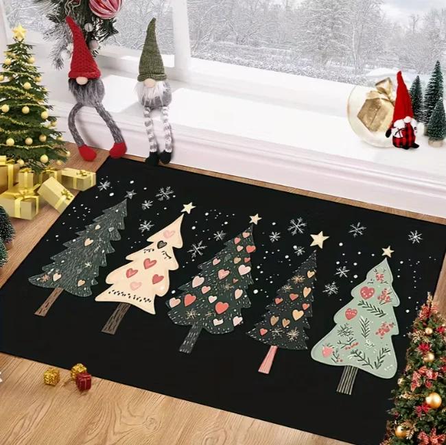 Christmas Decoration Simple Tree Welcome Mat Suitable for Indoor and Outdoor Kitchen Home Office Holiday Retro Home Decoration