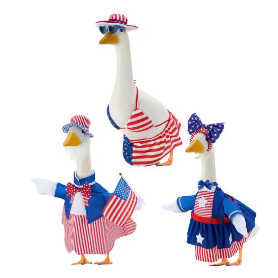 1 sada Oblečení pro zahradní husu ke Dni nezávislosti 4. července Festival Vlastenecká venkovní zahradní párty Dekorace sochy husy Oblečení pro převlečení