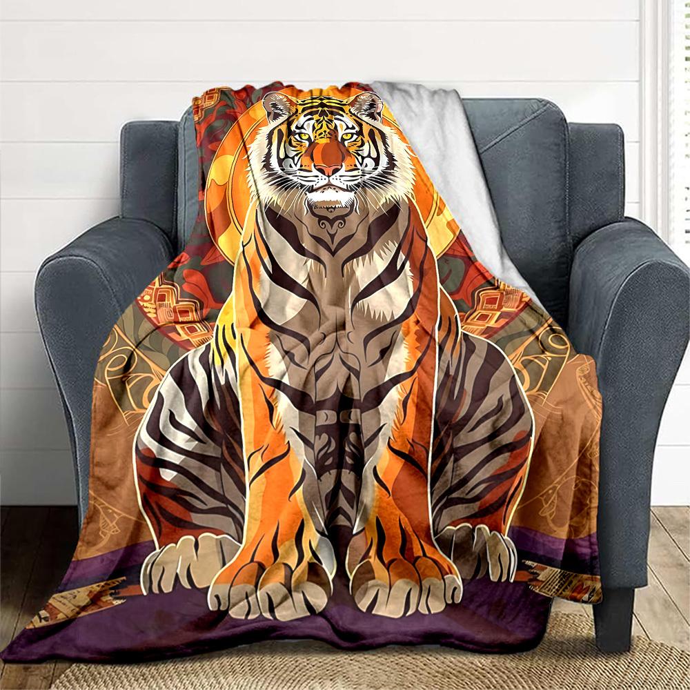 1pc Tiger Print Blanket, Lightweight Flannel Fleece with Digital Printing, Soft Warm for Sofa, Travel, Camping, Office, Couch, Chair, and Bed, All-Sea