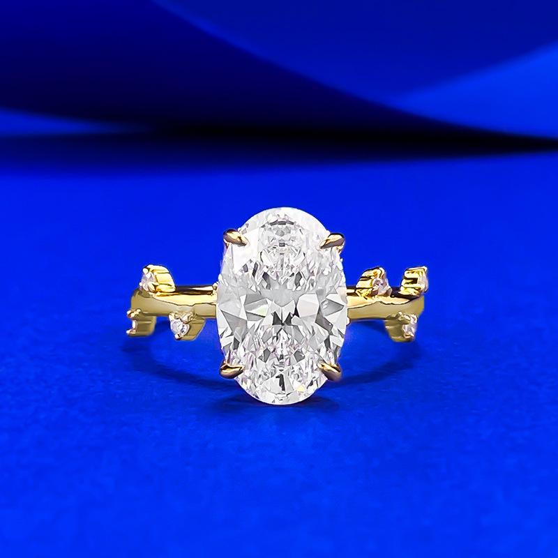 European American 925 Silver Oval Pigeon Egg Four-Prong Wedding Engagement Ring