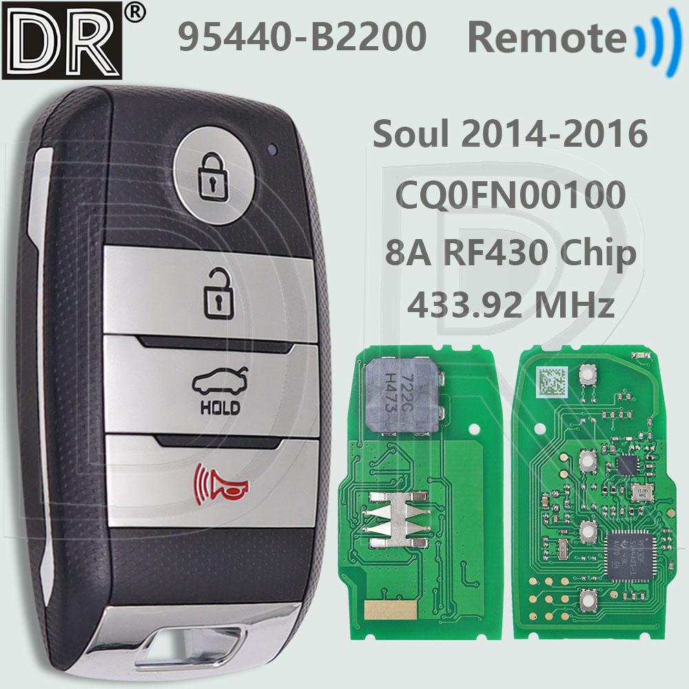 DR 95440-B2200 8A Chip 433.92MHz CQ0FN00100 Proximity Car Remote Key For Kia Soul 2014 2015 2016