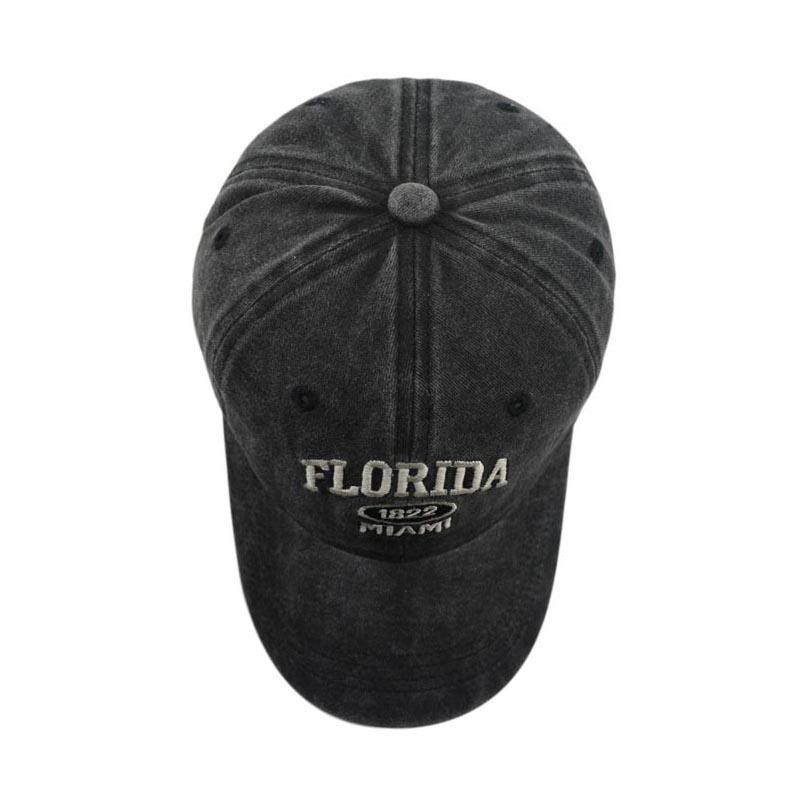 Vintage gewaschene Cowboy-Baseballkappe für Herren Damen FLORIDA Stickerei Sonnenkappe Lässige Snapback Hip Hop Mütze Gebogener Schirm Softtop-Hut