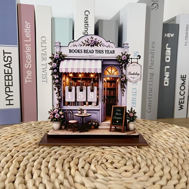 2D Flat Wooden Reading Tracker Vintage Book Calendar Book Tracker Sign Fairy House Flip Tile Counter Reading Challenge Tracker