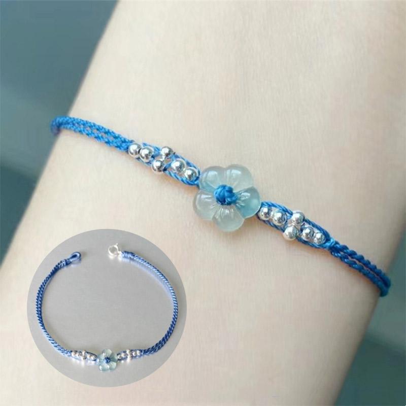 Elegant Exquisite Plum Flower Braided Bracelets for Women Trendy Handmade Blue Rope Weave Bracelets Friendship Jewelry Gifts