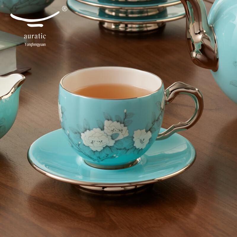 Yongfengyuan Madam Porcelain Hand-painted Blue Orchid Coffee Cup Set