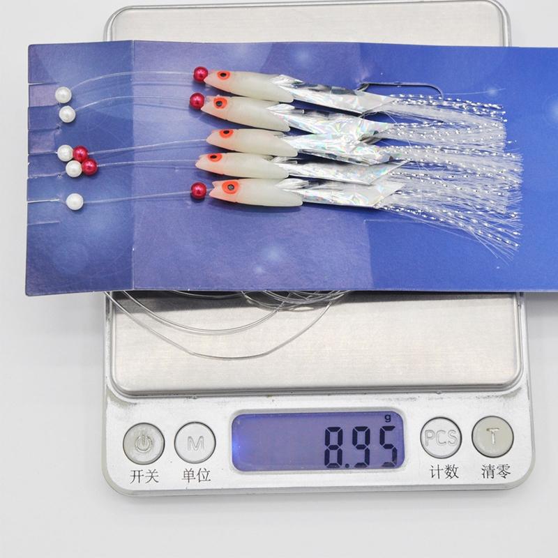 5 Pezzi Esca per Pesca al Baccalà e Pesce Bianco Amo da Pesca Luminoso Attrezzatura da Pesca in Mare con Flash di Cristallo Piuma Jig per Pesca in Acqua Salata